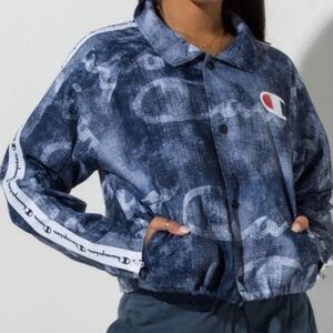 Champion denim print indigo cropped jacket size L